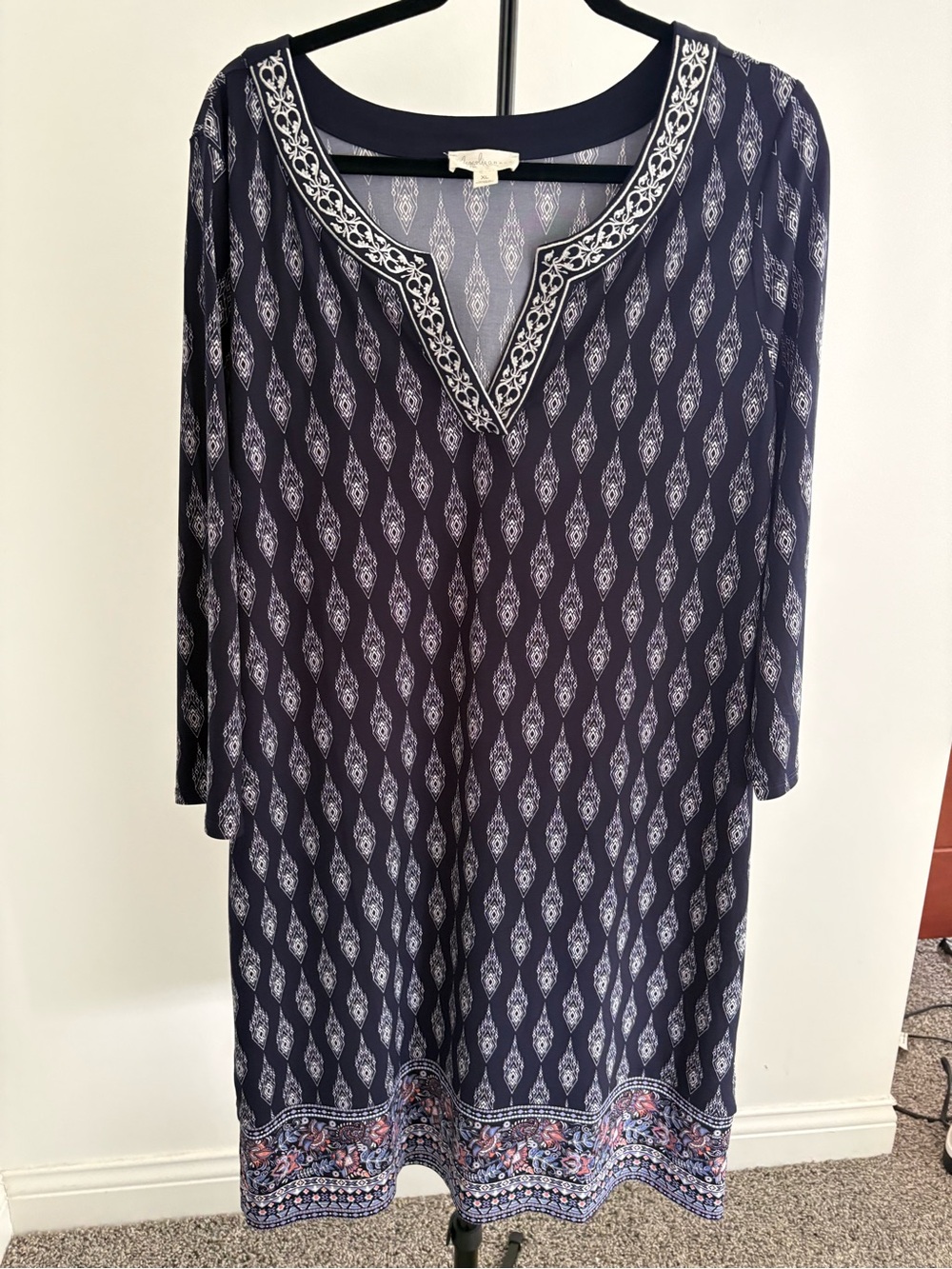Magnolia Grace Navy and Light Gray Patterned Dress